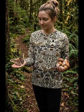 New Mushrooms Bees Moths Knit Pullover Top S-M "Forest Finds"